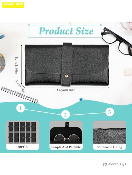 30 Pack Soft PU Leather Eyeglass Case Button Closure Travel Glasses Pouch main image 6